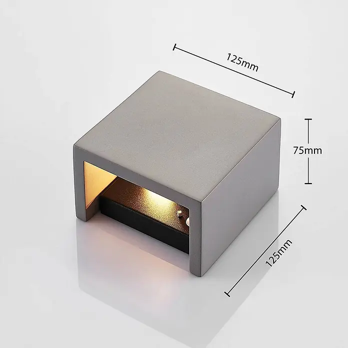 Lindby Wandleuchte Smira - L x B x H: 7,5 x 12,5 x 12,5 cm, alu / grau / zink, G9 - Graue quadratische Außenwandleuchte mit warmem Licht.