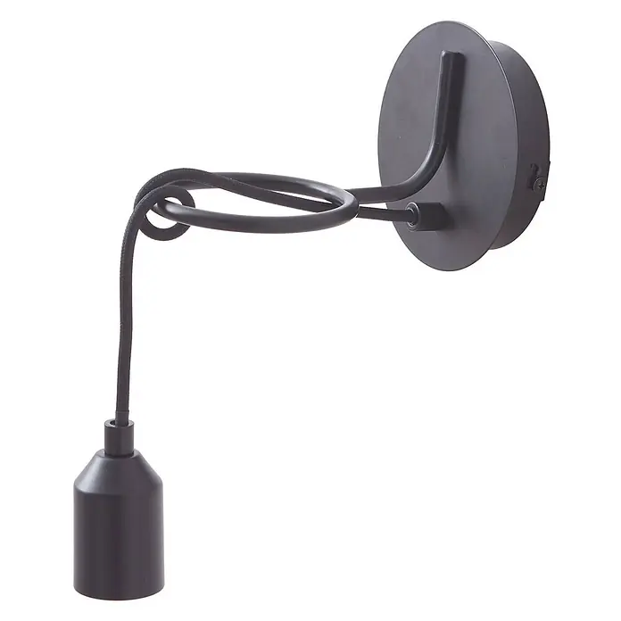 Lindby Wandleuchte Elira - L x B x H: 18,2 x 10 x 10 cm, schwarz, E27 - Schwarze Wandleuchte mit Textilkabel, kunstvoll um eine Metallhalterung geschlungen, endet in einer Lampenfassung.