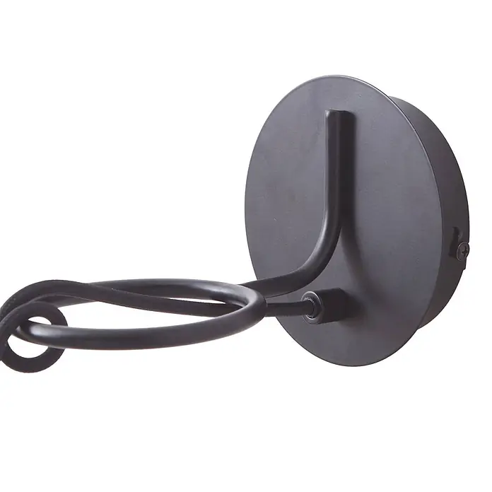 Lindby Wandleuchte Elira - L x B x H: 18,2 x 10 x 10 cm, schwarz, E27 - Schwarze Metall-Wandhalterung mit gebogenem Arm und geflochtenem Textilkabel.