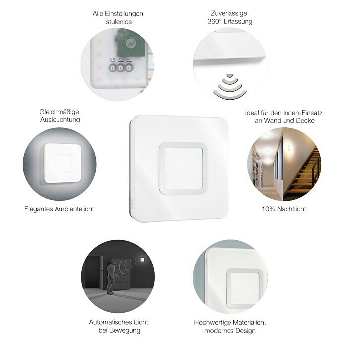 Steinel Sensor-Wand- & Deckenleuchte RS LED M1 S EDELSTAHL V28,8 W, L x B x H: 20 x 20 x 5,3 cm, Weiß Front View