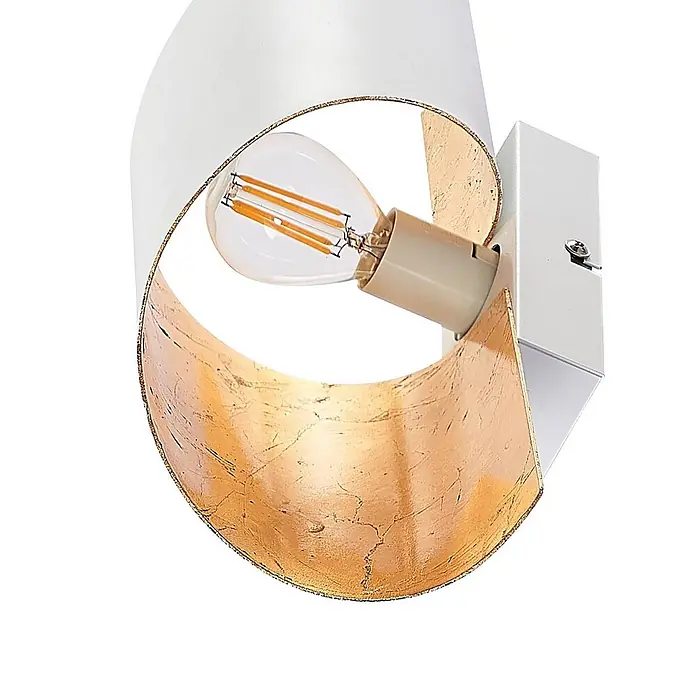 Lindby Wandleuchte Desirio - weiß / opal, weiß / opal, E14 - Weiße Wandleuchte mit Blattgold-Innenseite und sichtbarer LED-Glühbirne.
