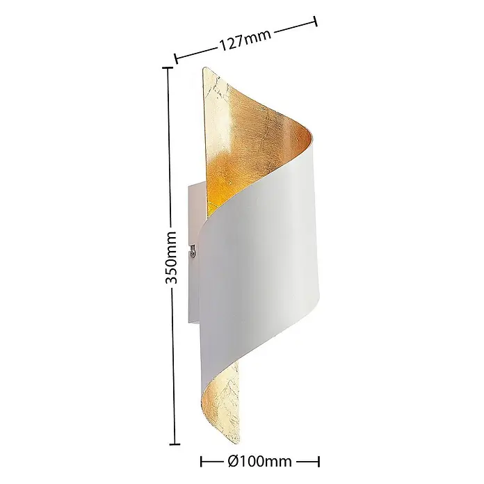 Lindby Wandleuchte Desirio - weiß / opal, weiß / opal, E14 - Weiße spiralförmige Wandleuchte mit Blattgold-Innenseite, H350mm, T127mm, Ø100mm. Modernes geschwungenes Design.
