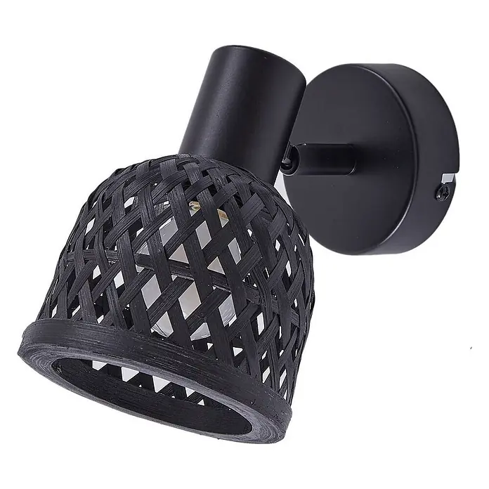 Lindby Wandleuchte Eskil - L x B x H: 10 x 10 x 15,8 cm, schwarz, E14 - Schwarzer Wandstrahler mit geflochtenem Schirm und schwarzer Metallhalterung.