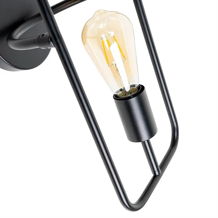 Lucande Wandleuchte Tornike - schwarz, E27 - Schwarze Wandleuchte aus Metall im Industriedesign, mit offener Vintage-LED-Glühbirne.