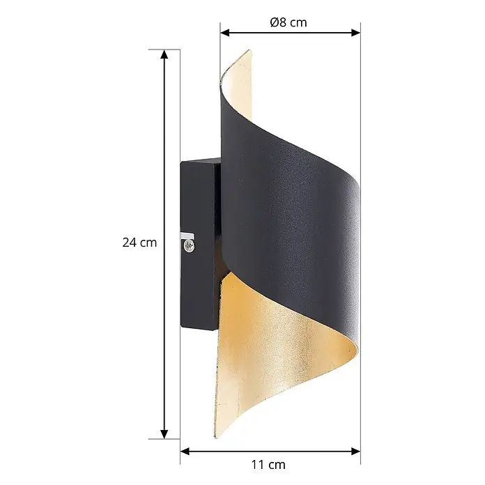 Lindby Wandleuchte Desirio - L x B x H: 10,5 x 8 x 24 cm, schwarz, G9 - Schwarze Wandleuchte mit goldener Innenseite und modernem Spiraldesign.