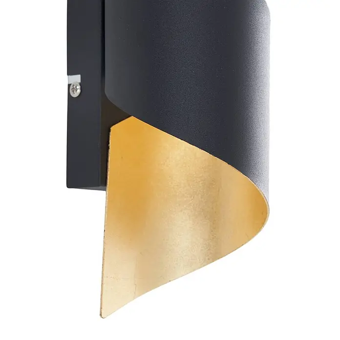 Lindby Wandleuchte Desirio - L x B x H: 10,5 x 8 x 24 cm, schwarz, G9 - Schwarze, geschwungene Wandleuchte mit goldfarbener Innenseite für Auf- und Abwärtsbeleuchtung.