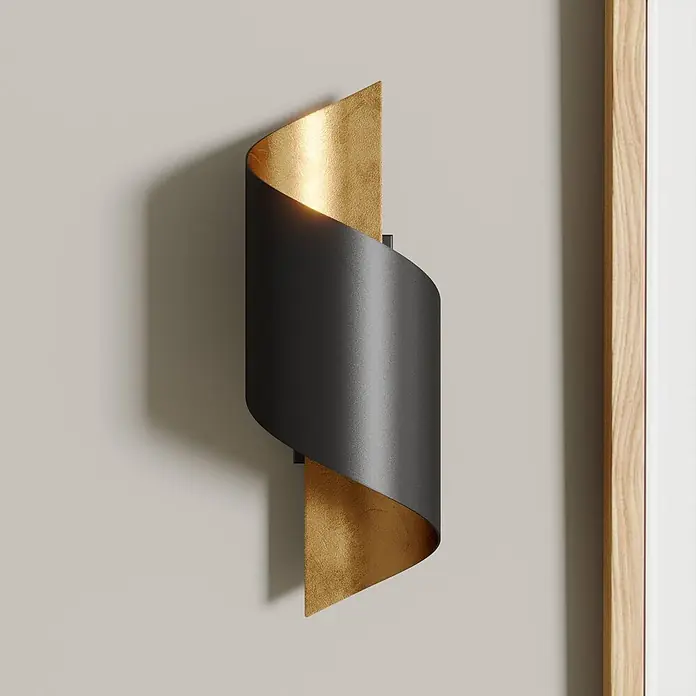 Lindby Wandleuchte Desirio - L x B x H: 10,5 x 8 x 24 cm, schwarz, G9 - Gebogene Wandleuchte in Schwarz und Gold für indirektes Auf-/Ab-Licht.