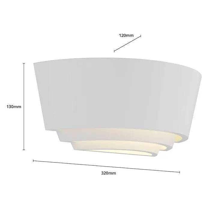 Lindby Wandleuchte Azriel - L x B x H: 13 x 32 x 13 cm, weiß / opal, E14 - Weiße, geschwungene Wandleuchte mit Schichten, 320mm B, 130mm H, 120mm T, strahlt warmes Licht aus.