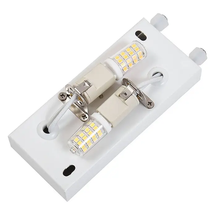 Lindby Wandleuchte Novali AI - L x B x H: 11 x 22 x 25,7 cm, weiß / opal, weiß / opal, G9 - Weißer Aufputz-Lichtkörper mit zwei G9 LED-Birnen und geflochtener Verkabelung.
