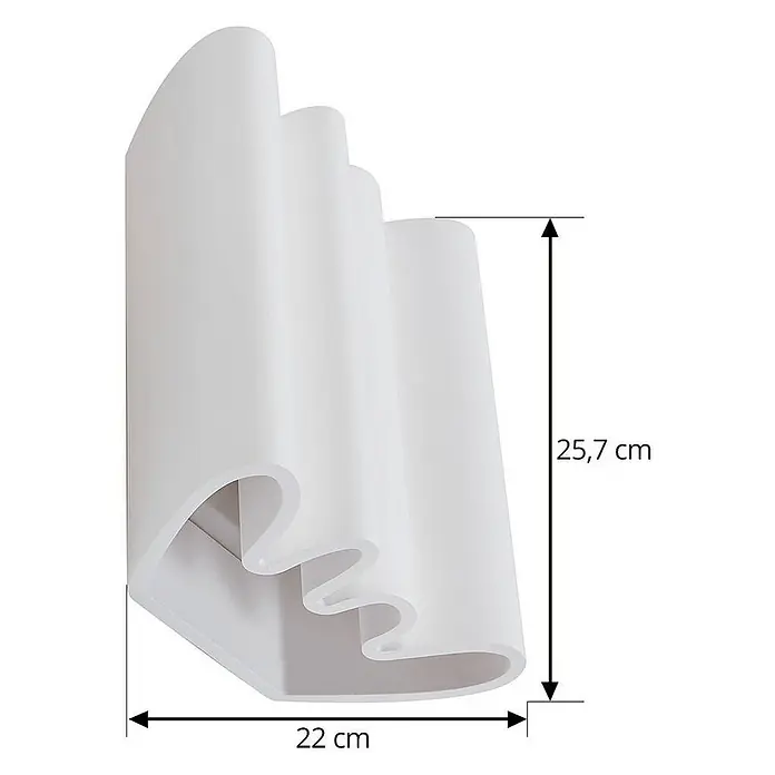 Lindby Wandleuchte Novali AI - L x B x H: 11 x 22 x 25,7 cm, weiß / opal, weiß / opal, G9 - Weißer gewellter Leuchtdiffusor, Maße angezeigt.