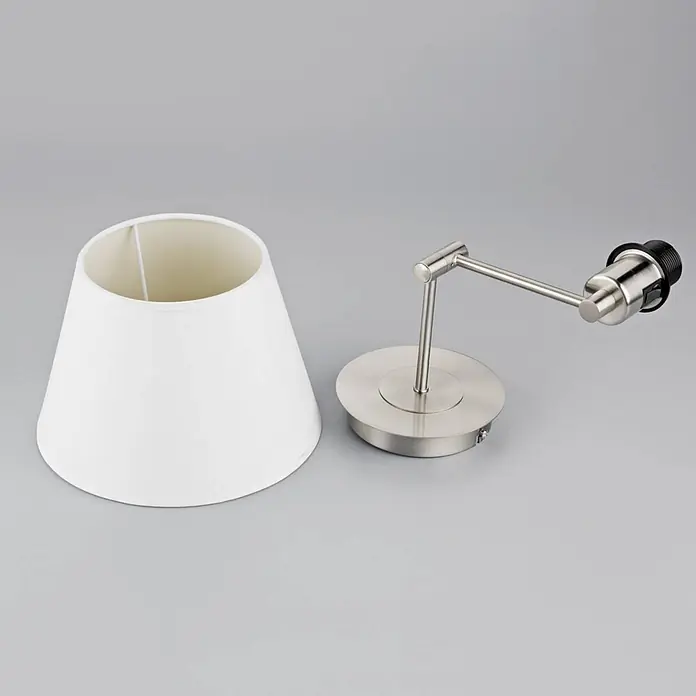 Lindby Wandleuchte Pola - alu / grau / zink, E27 - Weißer Stofflampenschirm und gebürstete Metall-Wandlampe mit verstellbarem Arm und Fassung.