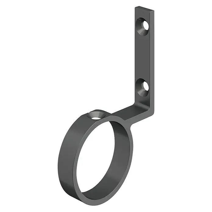 Solid Elements Fijación de pared Fran Sob 412 - Antracita, Barandilla - Ilustración de una abrazadera de tubo gris para su fijación, con un soporte en forma de L y orificios para tornillos para un montaje seguro.