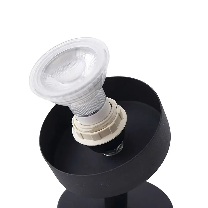 Lindby Wandleuchte Ediz - L x B x H: 17,3 x 12,7 x 12,7 cm, schwarz, Holz hell, GU10 - Schwarze Metall-Spotleuchte mit klarer LED-Birne.