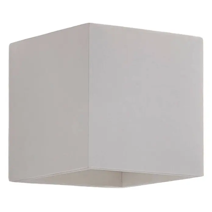 Lindby Wandleuchte Kay - L x B x H: 11,5 x 11,5 x 11,5 cm, weiß / opal, G9 - Hellgrauer quadratischer Stoff-Lampenschirm, unten offen.