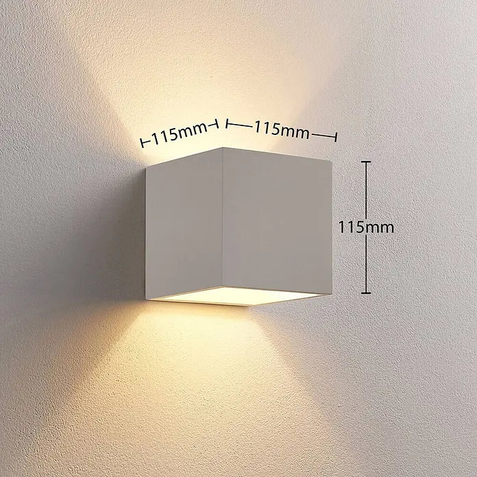 Lindby Wandleuchte Kay - L x B x H: 11,5 x 11,5 x 11,5 cm, weiß / opal, G9 - Graue, 115 mm würfelförmige Wandleuchte mit Up- & Downlight-Effekt.