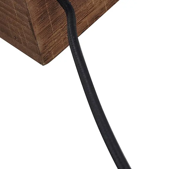 Lindby Wandleuchte Vatana - Holz dunkel, E27 - Dunkelbrauner Holzklotz mit einem schwarzen Kabel.