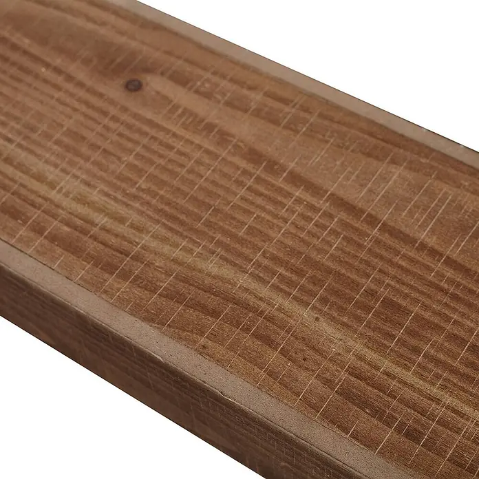 Lindby Wandleuchte Vatana - Holz dunkel, E27 - Braunes Holzbrett mit sichtbarer Maserung und hellen, distressed Markierungen.