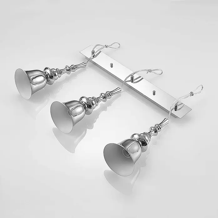 Lucande Pendelleuchte Gesja - L x B x H: 63,5 x 13,5 x 32,5 cm, chrom, E27 - Dreiflammige Deckenstrahlerleiste aus Chrommetall mit glockenförmigen Schirmen und dekorativen Stielen.
