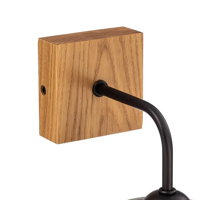 Envostar Wandleuchte Risco - L x B x H: 21 x 15 x 30 cm, Holz hell, alu / grau / zink, E27 - Quadratische Wandhalterung aus Eichenholz mit schwarzem gebogenem Metallarm.