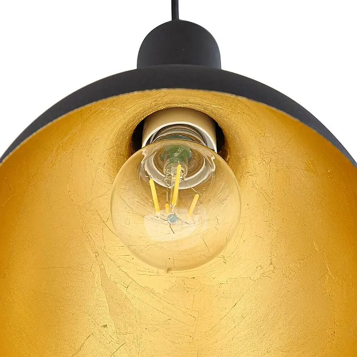 Arcchio Pendelleuchte Cosmina - L x B x H: 100 x 17,5 x 26 cm, schwarz, Schwarz, gold, E27 - Schwarze Pendelleuchte mit texturierter Blattgold-Innenseite und sichtbarer LED-Filamentbirne.