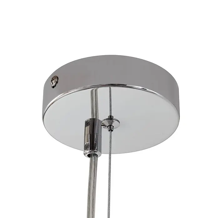 Lucande Pendelleuchte Diborah - L x B x H: 43 x 43 x 40 cm, klar / transparent, transparent, chrom, G9 - Runde, verchromte Deckenrosette für eine Pendelleuchte, mit zwei Aufhängungskabeln.