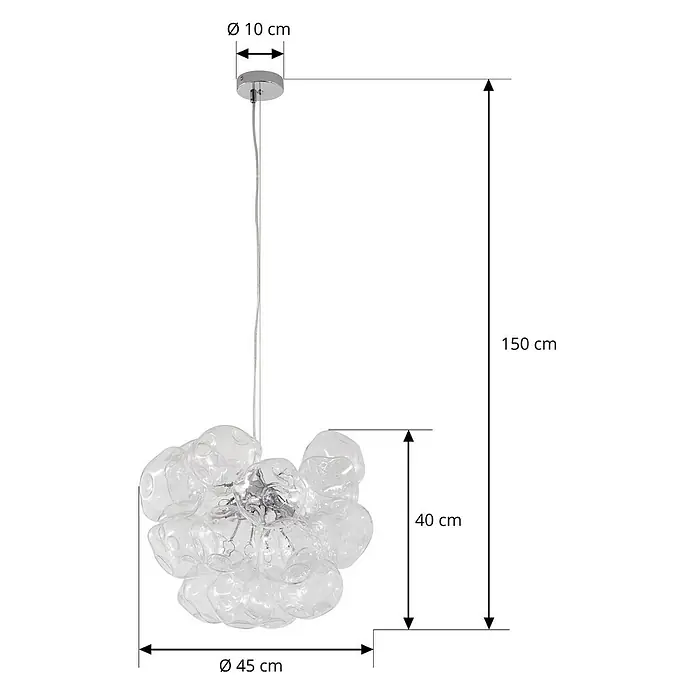 Lucande Pendelleuchte Diborah - L x B x H: 43 x 43 x 40 cm, klar / transparent, transparent, chrom, G9 - Moderne Hängelampe mit organischen, klaren Glasblasen und Chrombaldachin, Gesamtlänge 150 cm.