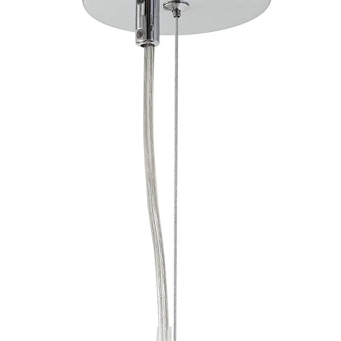Lucande Pendelleuchte Diborah - L x B x H: 43 x 43 x 40 cm, klar / transparent, transparent, chrom, G9 - Verchromte Deckenbefestigung für eine Hängeleuchte, mit transparentem Stromkabel und dünnem Aufhängedraht.