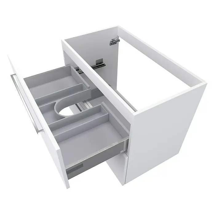 Camargue Espacio Waschtischunterschrank - 80 x 46 x 60 cm, 2 Schubkästen, Mira - Offener weißer Waschtischunterschrank mit Schublade und Facheinteilung für das Bad. Praktische Badmöbel für mehr Ordnung.