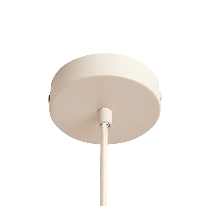 Lindby Pendelleuchte Libbie - L x B x H: 45 x 45 x 28 cm, creme / amber, cremefarben, E27 - Cremefarbene Metall-Deckenrosette für Pendelleuchte, mit geflochtenem Textilkabel.
