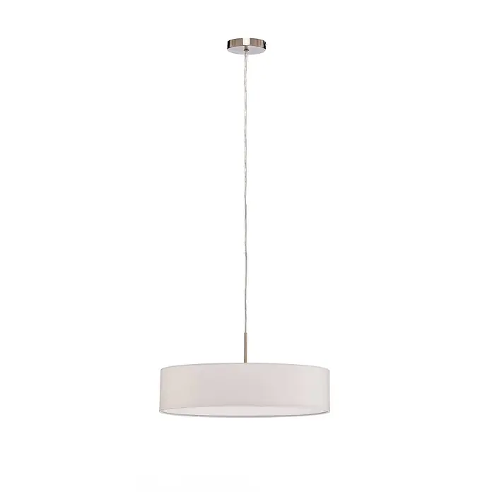 Lindby Pendelleuchte Sebatin - L x B x H: 50 x 50 x 12 cm, creme / amber, cremeweiß, nickel matt, E27 - Pendelleuchte mit weißem zylindrischem Stoffschirm und verchromter Deckenrosette.
