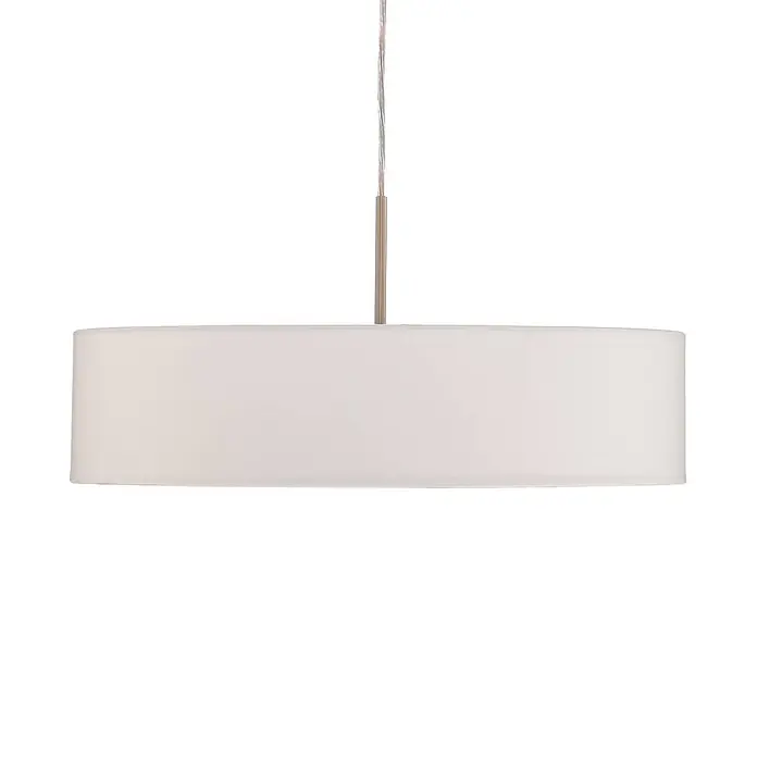 Lindby Pendelleuchte Sebatin - L x B x H: 50 x 50 x 12 cm, creme / amber, cremeweiß, nickel matt, E27 - Weiße zylindrische Pendelleuchte mit metallischer Aufhängung und Kabel.