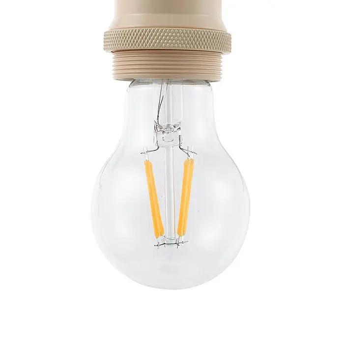 Lindby Pendelleuchte Hattie - creme / amber, beige, E27 - Klare Glas-LED-Filamentlampe mit orangefarbenen V-förmigen Filamenten und beigem Kunststoff-Schraubsockel.