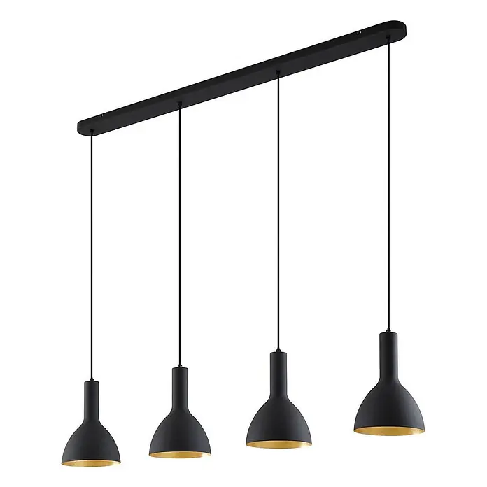 Arcchio Pendelleuchte Cosmina - schwarz, Schwarz, gold, E27 - Schwarze Metall-4-Flammen-Pendelleuchte mit goldfarbenen Innenseiten, an einer rechteckigen Stange.