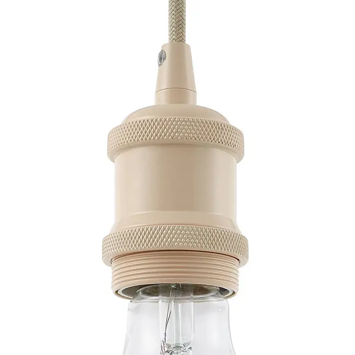 Lindby Pendelleuchte Hattie - creme / amber, beige, E27 - Cremefarbene Pendelleuchtenfassung mit geflochtenem Textilkabel und sichtbarer Glühbirne.