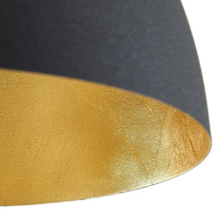 Arcchio Pendelleuchte Cosmina - schwarz, Schwarz, gold, E27 - Dunkelgrauer Lampenschirm, goldfarbener texturierter Innenbereich.