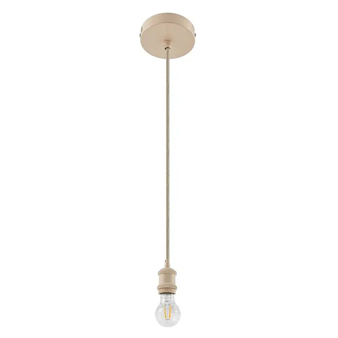 Lindby Pendelleuchte Hattie - creme / amber, beige, E27 - Helle beige Pendelleuchtenfassung mit Textilkabel und klarer LED-Birne.