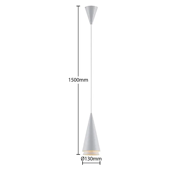 Lucande Pendelleuchte Naoh - weiß / opal, weiß matt, E27 - Weiße konische Pendelleuchte mit gestuftem Schirm, Gesamtlänge 1500mm, Durchmesser 130mm.