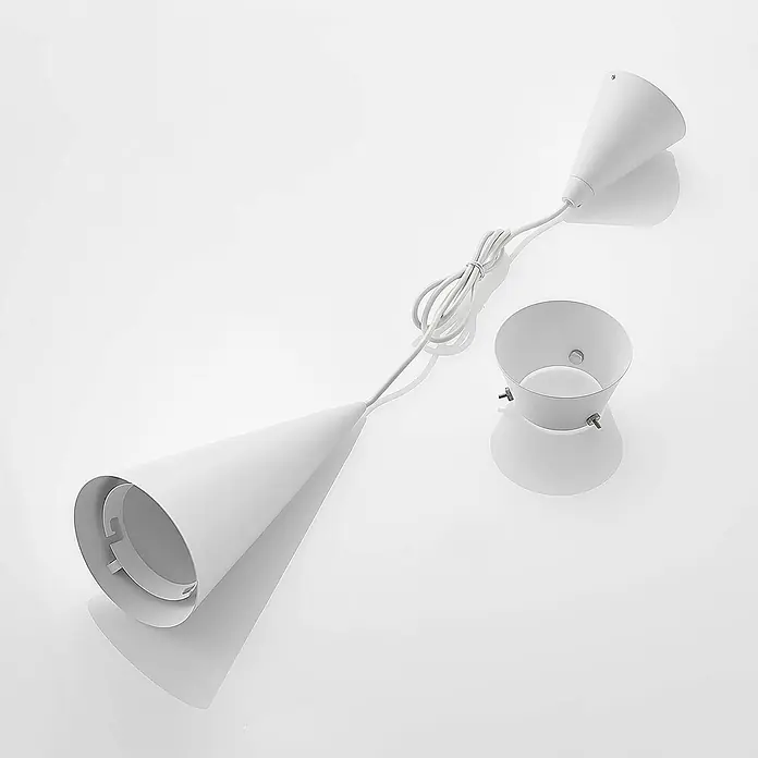 Lucande Pendelleuchte Naoh - weiß / opal, weiß matt, E27 - Weiße Pendelleuchte mit zwei kegelförmigen Schirmen, Elektrokabel und Deckenrosette.
