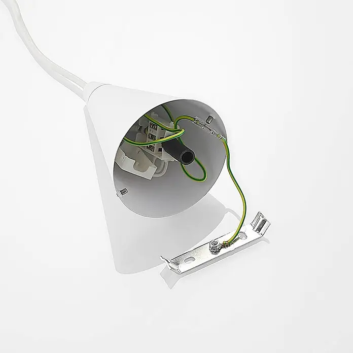 Lucande Pendelleuchte Naoh - weiß / opal, weiß matt, E27 - Weiße Deckenrosette mit internen elektrischen Anschlüssen und Metallmontagehalterung.