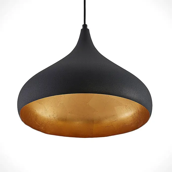 Arcchio Pendelleuchte Lunus - L x B x H: 40,5 x 40,5 x 27 cm, Schwarz, gold, E27 - Tropfenförmige Pendelleuchte, mattschwarze Außenseite mit Textur, kontrastierende goldene Innenseite.
