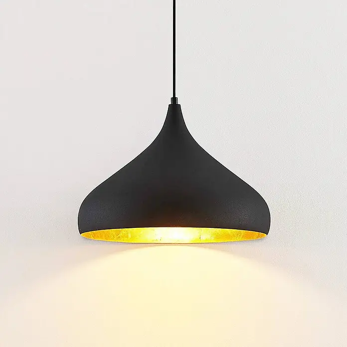 Arcchio Pendelleuchte Lunus - L x B x H: 40,5 x 40,5 x 27 cm, Schwarz, gold, E27 - Schwarze Pendelleuchte mit goldener Innenseite, strahlt warmes Licht ab.