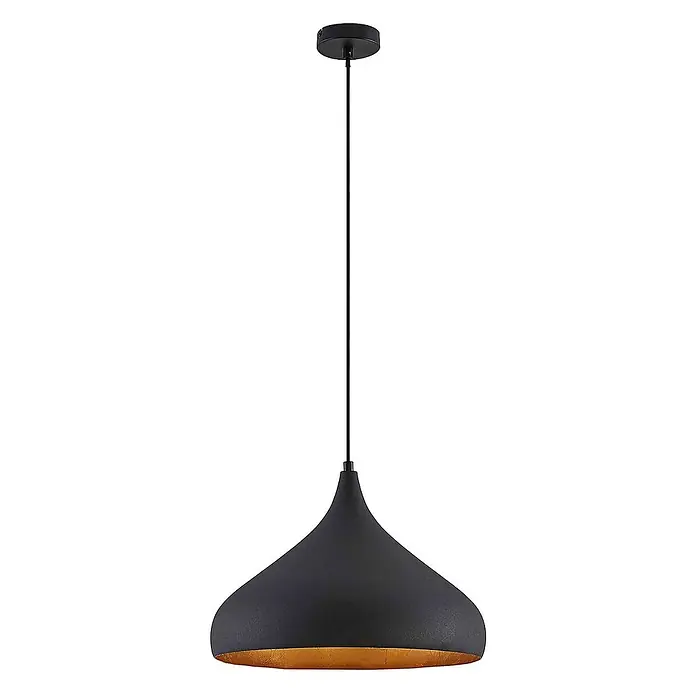 Arcchio Pendelleuchte Lunus - L x B x H: 40,5 x 40,5 x 27 cm, Schwarz, gold, E27 - Matte schwarze Pendelleuchte mit glockenförmigem Schirm und goldener Innenseite.