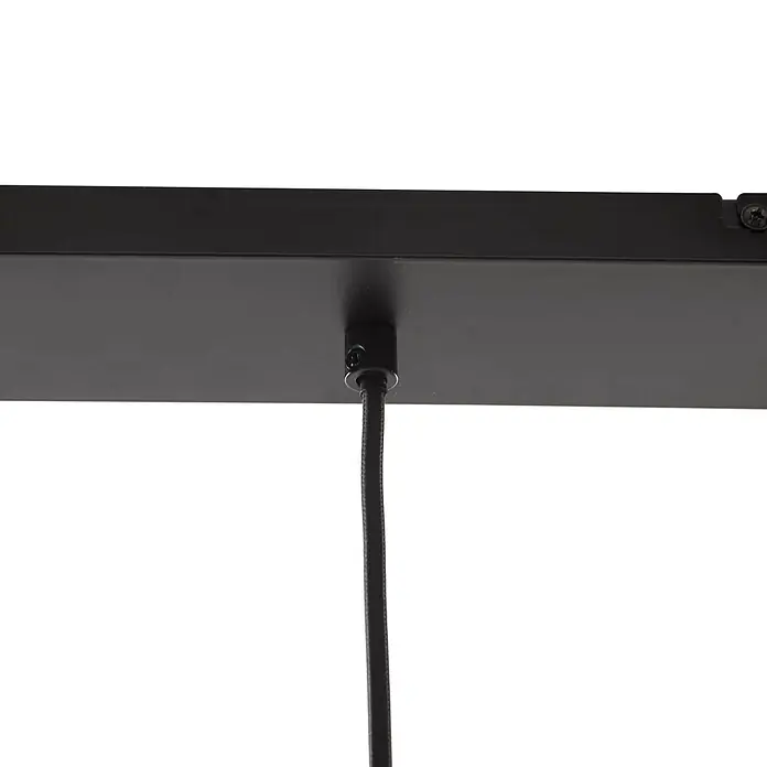 Lucande Pendelleuchte Sterzy - L x B x H: 105 x 15 x 28,5 cm, alu / grau / zink, anthrazit, gold, E27 - Schwarze rechteckige Deckenplatte mit einem geflochtenen schwarzen Kabel.