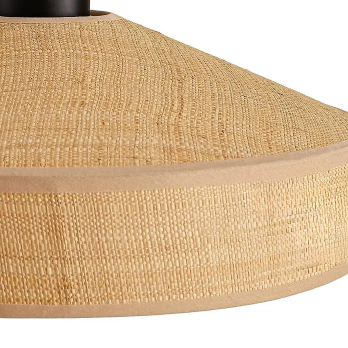 Lindby Pendelleuchte Haldor - L x B x H: 40 x 40 x 13,5 cm, creme / amber, beige, E27 - Hellbrauner gewebter Lampenschirm mit passendem Zierband.