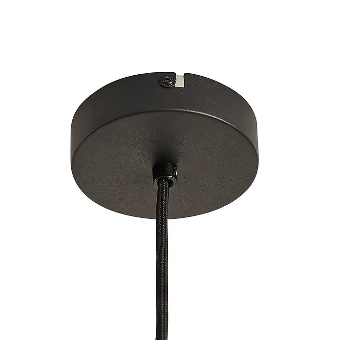 Lindby Pendelleuchte Haldor - L x B x H: 40 x 40 x 13,5 cm, creme / amber, beige, E27 - Schwarze, matte Deckenrosette mit sichtbarer Befestigungsschraube und geflochtenem Elektrokabel, das aus der Mitte kommt.