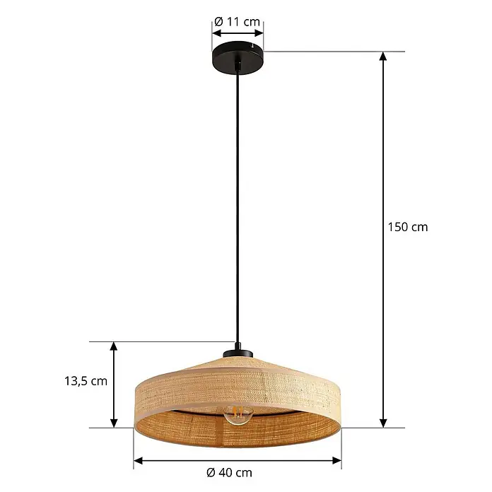 Lindby Pendelleuchte Haldor - L x B x H: 40 x 40 x 13,5 cm, creme / amber, beige, E27 - Hängelampe mit schwarzer Deckenrosette, Kabel und gewebtem Naturfaserschirm, Gesamthöhe 150 cm.