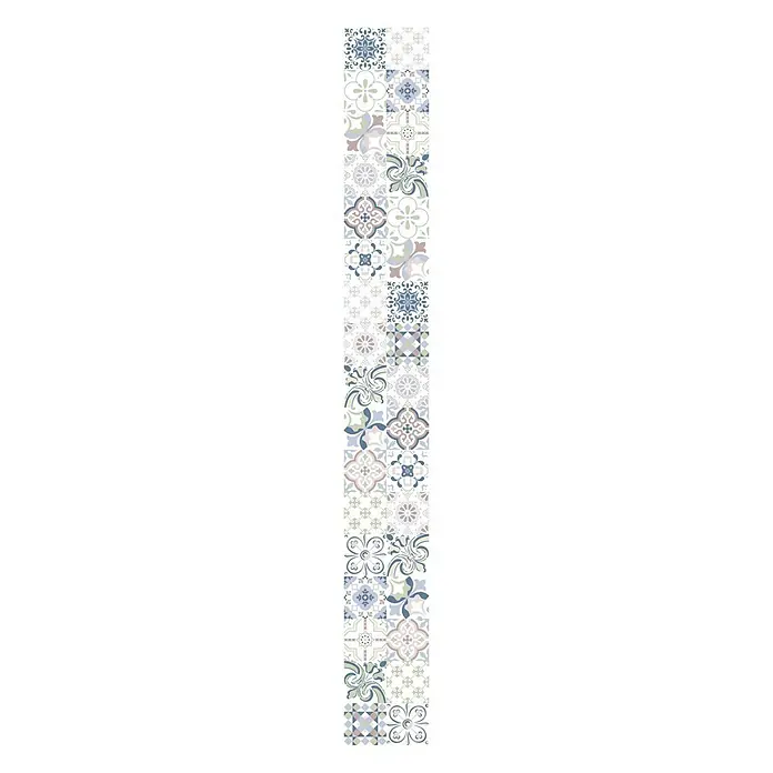 SanDesign Alu-Verbundplatte - 33 x 250 cm, Vintage - Dekorative Bordüre mit floralen und geometrischen Mustern in Pastellfarben, ideal zur Verschönerung von Fliesen oder Wänden.