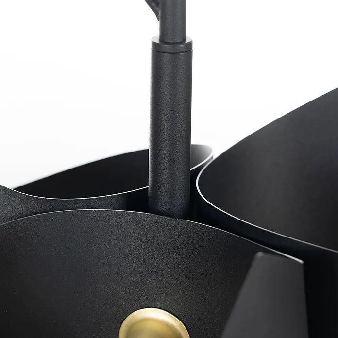 Lucande Pendelleuchte Imron - L x B x H: 142 x 40 x 35 cm, schwarz, sandSchwarz, E14 - Matt-schwarzer Metall-Organizer mit geschwungenen Fächern, Mittelstange und einem dezenten Messingdetail.