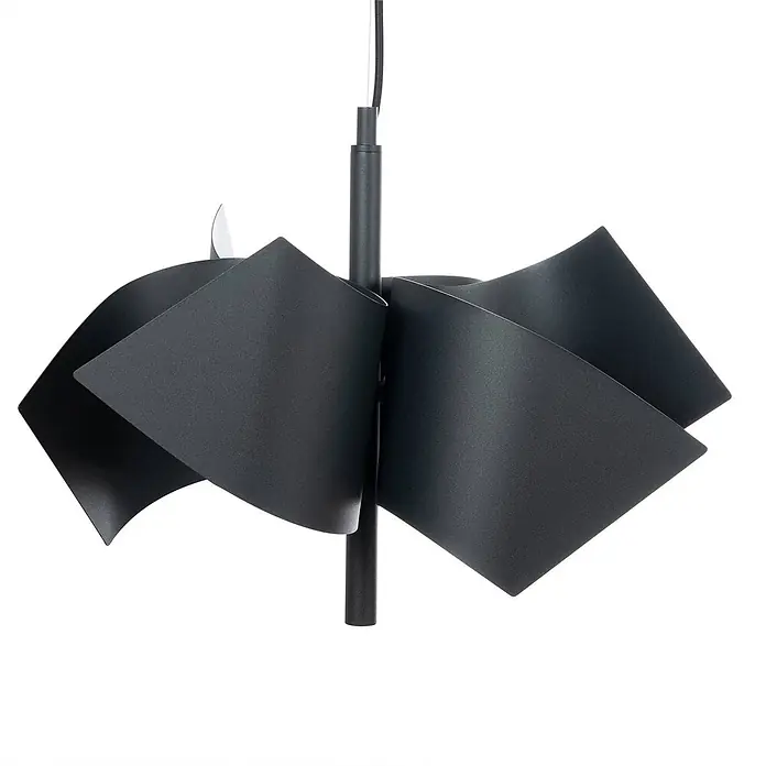 Lucande Pendelleuchte Imron - L x B x H: 142 x 40 x 35 cm, schwarz, sandSchwarz, E14 - Schwarze matte Pendelleuchte mit gefaltetem, mehrblättrigem Design.