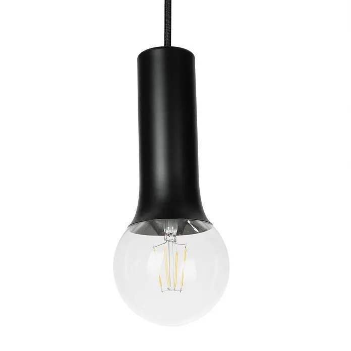 Lindby Pendelleuchte Fipas - Schwarz, E27 - Schwarze Pendelleuchte mit klarer, kugelförmiger LED-Glühbirne.